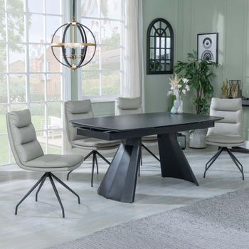Clearance - Kinston Black Ceramic 6-10 Seater 160-240cm Dining Set with Diego Beige Swivel Chairs