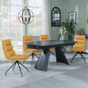 Clearance - Kinston Black Ceramic 6-10 Seater 160-240cm Dining Set with Diego Yellow Swivel Chairs