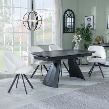 Clearance - Kinston Black Ceramic 6-10 Seater 160-240cm Dining Set with Ion Cream Swivel Chairs