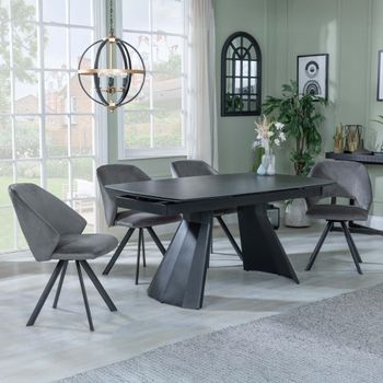 Clearance - Kinston Black Ceramic 6-10 Seater 160-240cm Dining Set with Ion Dark Grey Swivel Chairs