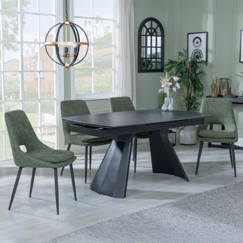 Clearance - Kinston Black Ceramic 6-10 Seater 160-240cm Dining Set with Peyton Green Chairs