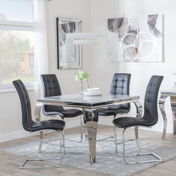 Louis Grey Marble and Chrome 4 Seater 100cm Square Dining Set with 4 Jamison Black Chairs