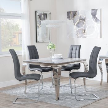 Louis Grey Marble and Chrome 4 Seater 100cm Square Dining Set with 4 Jamison Grey Chairs