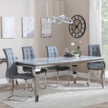 Louis Grey Marble and Chrome 4 Seater 140cm Dining Set with Jamison Grey Faux Leather Dining Chairs