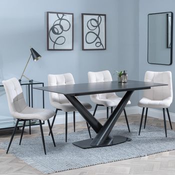 Clearance - Maldon Black Ceramic 6 Seater 160cm Dining Set with Corona Beige Fabric Dining Chairs