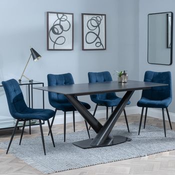 GET 2 CHAIRS FREE - Clearance - Maldon Black 6 Seater 160cm Dining Set with Corona Blue Chairs