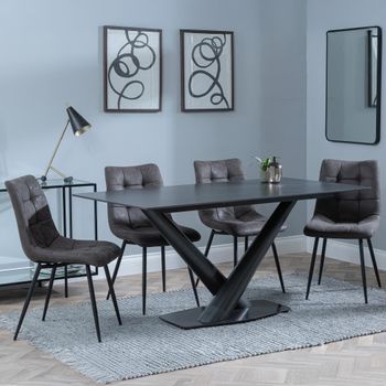 GET 2 CHAIRS FREE - Clearance - Maldon Black 6 Seater 160cm Dining Set with Corona Grey Chairs
