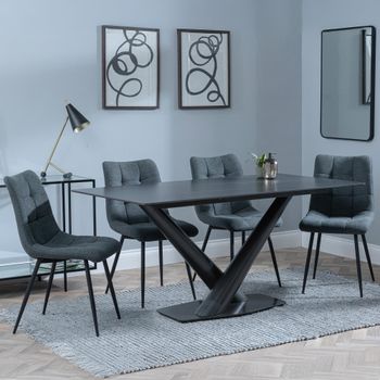 GET 2 CHAIRS FREE - Clearance - Maldon Black 6 Seater 160cm Dining Set with Corona Light Grey Chairs
