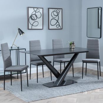 Clearance - Maldon Black Ceramic 6 Seater 160cm Dining Set with Lido Dark Grey Chairs & Black Legs