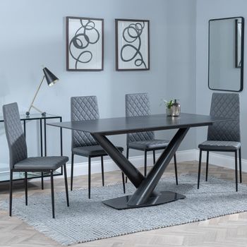 Clearance - Maldon Black Ceramic 6 Seater 160cm Dining Set with Metro Grey Chairs & Black Legs
