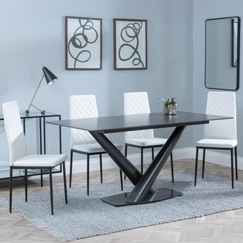 Clearance - Maldon Black Ceramic 6 Seater 160cm Dining Set with Metro White Chairs & Black Legs