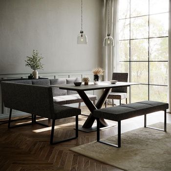 Clearance - Maldon Grey 160cm Dining Set with LHF Corner Bench, Low Bench and Bronx Dark Grey Chair