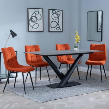 GET 2 CHAIRS FREE - Clearance - Maldon Grey 6 Seater 160cm Dining Set with Corona Orange Chairs
