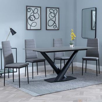 Clearance - Maldon Grey Ceramic 6 Seater 160cm Dining Set with Lido Dark Grey Chairs with Black Legs