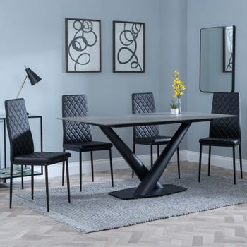 Clearance - Maldon Grey Ceramic 6 Seater 160cm Dining Set with Metro Black Chairs & Black Legs
