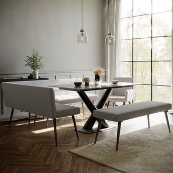 Clearance - Maldon Grey 160cm Dining Set with LHF Corner Bench, Low Bench and Monza Grey Armchair