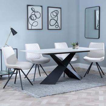 GET 2 CHAIRS FREE - Merlin White 6-8 Seater 180cm Dining Set with Boden Cream Swivel Chairs