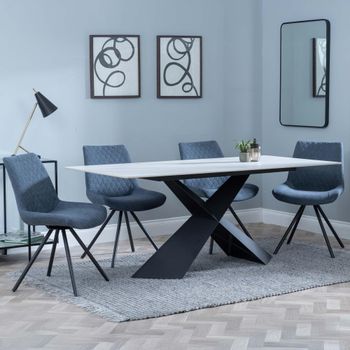 GET 2 CHAIRS FREE - Merlin White 6-8 Seater 180cm Dining Set with Boden Dark Grey Swivel Chairs