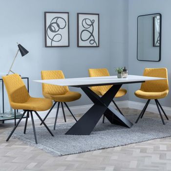 GET 2 CHAIRS FREE - Merlin White 6-8 Seater 180cm Dining Set with Boden Yellow Swivel Chairs