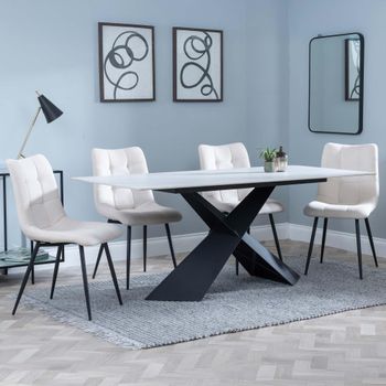 Merlin White Ceramic 6-8 Seater 180cm Dining Set with Corona Beige Fabric Dining Chairs