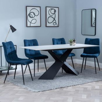 GET 2 CHAIRS FREE - Merlin White Ceramic 6-8 Seater 180cm Dining Set with Corona Blue Chairs