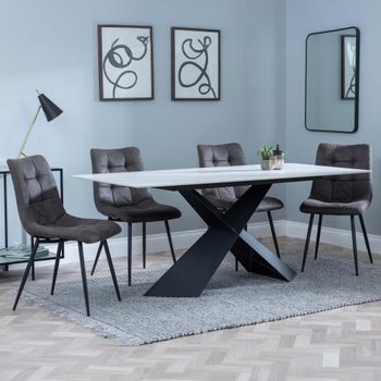 GET 2 CHAIRS FREE - Merlin White Ceramic 6-8 Seater 180cm Dining Set with Corona Grey Chairs