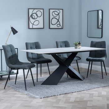 GET 2 CHAIRS FREE - Merlin White Ceramic 6-8 Seater 180cm Dining Set with Corona Light Grey Chairs