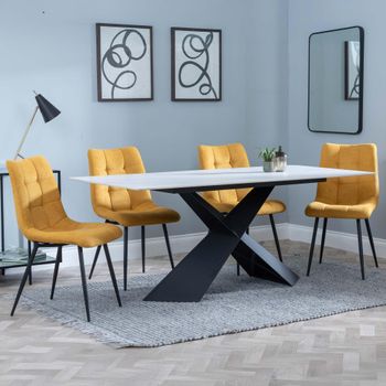 Merlin White Ceramic 6-8 Seater 180cm Dining Set with Corona Yellow Fabric Dining Chairs