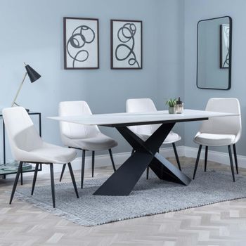 GET 2 CHAIRS FREE - Merlin White Ceramic 6-8 Seater 180cm Dining Set with Darwin Cream Chairs