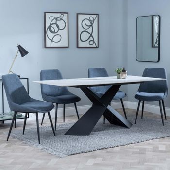 GET 2 CHAIRS FREE - Merlin White Ceramic 6-8 Seater 180cm Dining Set with Darwin Dark Grey Chairs