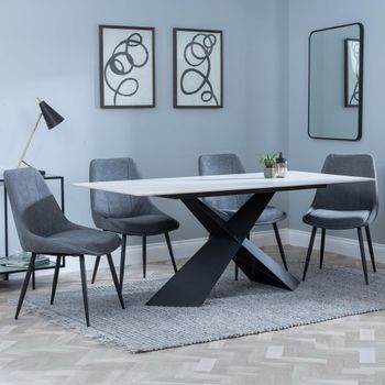 GET 2 CHAIRS FREE - Merlin White Ceramic 6-8 Seater 180cm Dining Set with Darwin Grey Chairs
