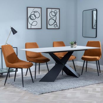 GET 2 CHAIRS FREE - Merlin White Ceramic 6-8 Seater 180cm Dining Set with Darwin Orange Chairs