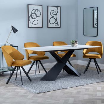 GET 2 CHAIRS FREE - Merlin White 6-8 Seater 180cm Dining Set with Ion Mustard Swivel Chairs
