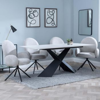 GET 2 CHAIRS FREE - Merlin White Ceramic 6-8 Seater 180cm Dining Set with Theo Grey Swivel Chairs