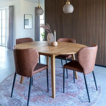 Metz Oak 4 Seater Round Dining Set with 4 Nicut Brown Chairs