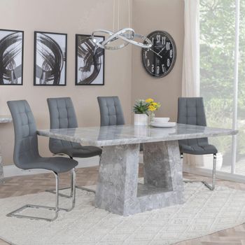 Milan Grey Marble 6 Seater 160cm Dining Set with Jamison Grey Faux Leather Dining Chairs