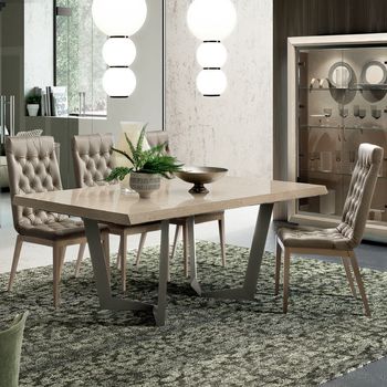 Elite Italian Sand Birch Extending Dining Set with Capitonne Dining Chairs