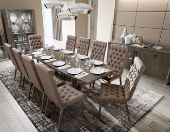 Platinum Italian Silver Birch Butterfly Extending Dining Set with Capitonne Nabuk Chairs