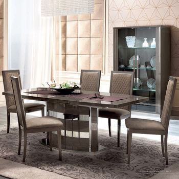 Platinum Italian Silver Birch Butterfly Extending Dining Set with Nabuk Chairs