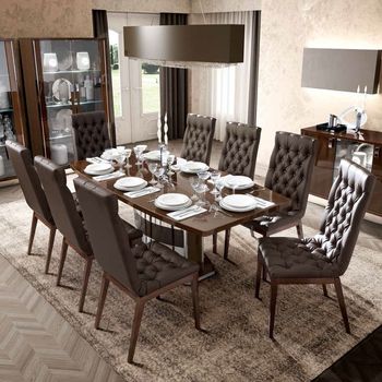 Roma Italian Walnut Butterfly Extending Dining Set with Capitonne Leather Chairs - Sizes Available