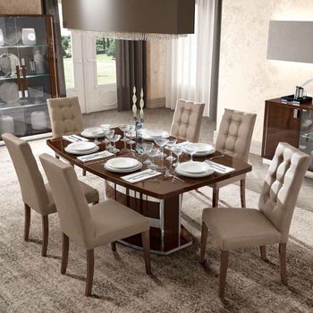 Roma Italian Walnut Butterfly Extending Dining Set with Dama Leather Chairs - Sizes Available