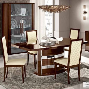 Roma Italian Walnut Butterfly Extending Dining Set with Rombi Leather Chairs - Sizes Available