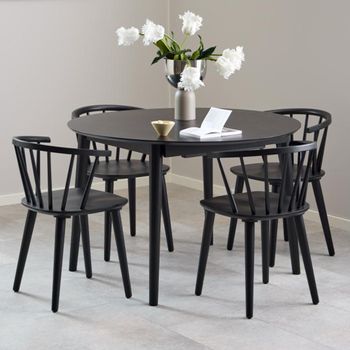 Montreux Black 4 Seater 115cm Round Dining Set with 4 Ida Spindle Dining Chairs