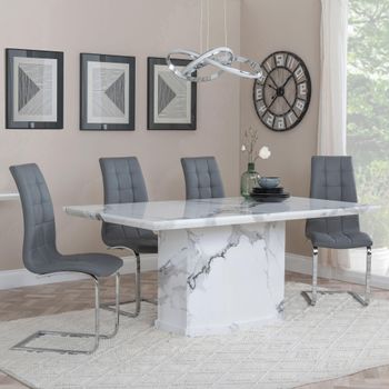 Naples White Marble 6 Seater 160cm Dining Set with Jamison Grey Faux Leather Dining Chairs
