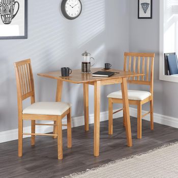 Oak 2 Seater 39cm-75cm Drop Leaf Dining Set with 2 Chairs