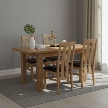 Original Rustic Oak 4-6 Seater 120-153cm Dining Set with 4 Arizona Chairs & Dark Brown Seat Pad