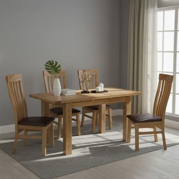 Original Rustic Oak 4-6 Seater 120-153cm Dining Set with 4 Toulouse Chairs & Dark Brown Seat Pad