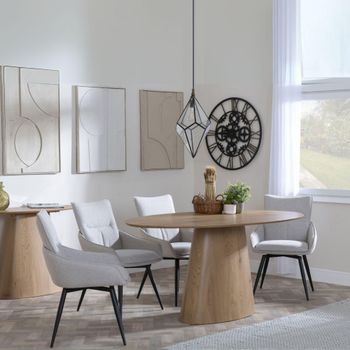 Palma Oak 6 Seater Swivel 180cm Oval Dining Set with Ace Beige Fabric Dining Chairs