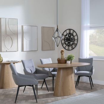 Palma Oak 6 Seater Swivel 180cm Oval Dining Set with Ace Grey Fabric Dining Chairs