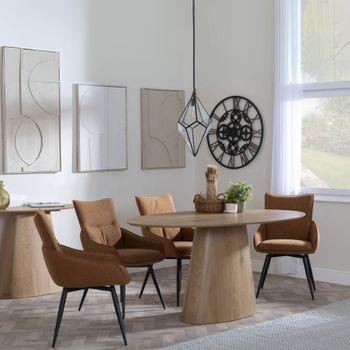 Palma Oak 6 Seater Swivel 180cm Oval Dining Set with Ace Orange Fabric Dining Chairs